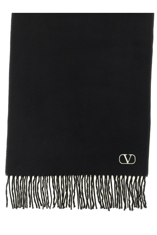 Cashmere scarf Valentino Garavani with fringes Black-grey