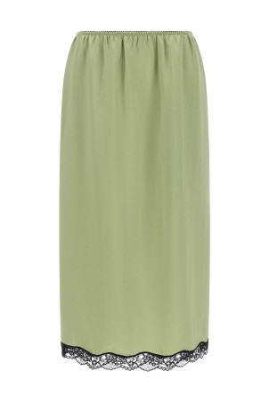 Satin froissé and lace skirt Green
