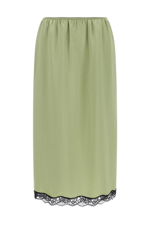 Satin froissé and lace skirt Green