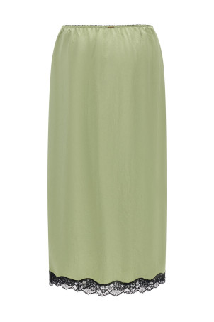 Satin froissé and lace skirt Green