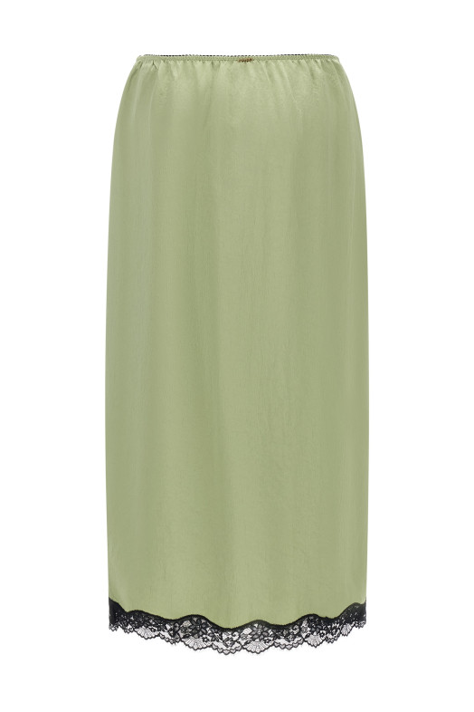 Satin froissé and lace skirt Green