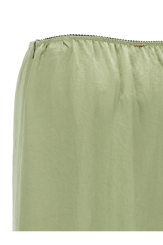Satin froissé and lace skirt Green