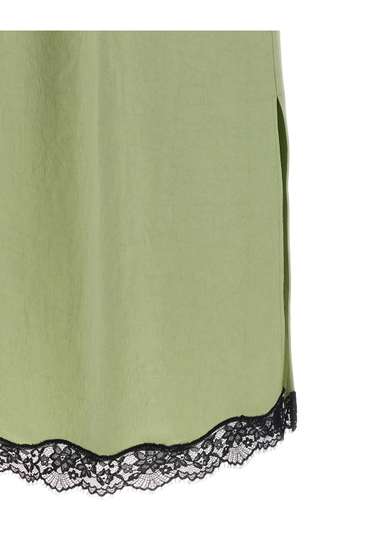 Satin froissé and lace skirt Green