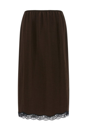 Satin froissé and lace skirt Brown