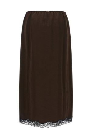 Satin froissé and lace skirt Brown