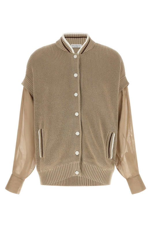 Кардиган з рукавами з органзи, бежевий BRUNELLO CUCINELLI M19759406CFI16