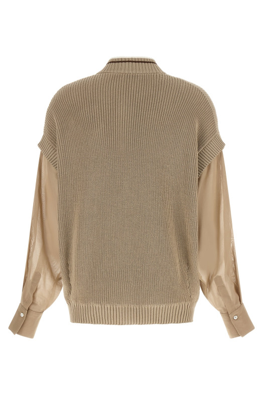 Кардиган з рукавами з органзи, бежевий BRUNELLO CUCINELLI M19759406CFI16