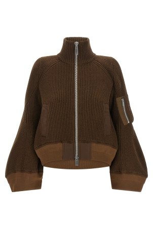 'Nylon Twill x Wool Knit' blouson Brown
