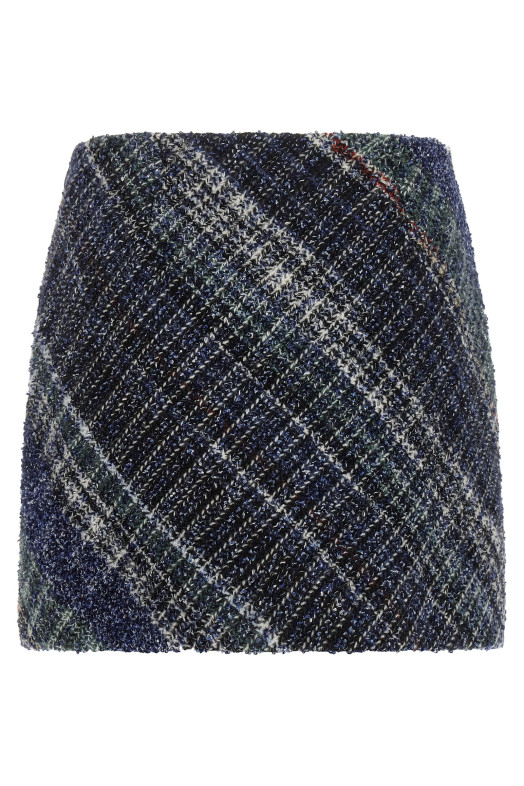 Check wool skirt Blue