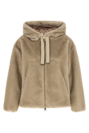 Куртка с капюшоном из эко-меха, бежевого цвета HERNO GI000318D127391985