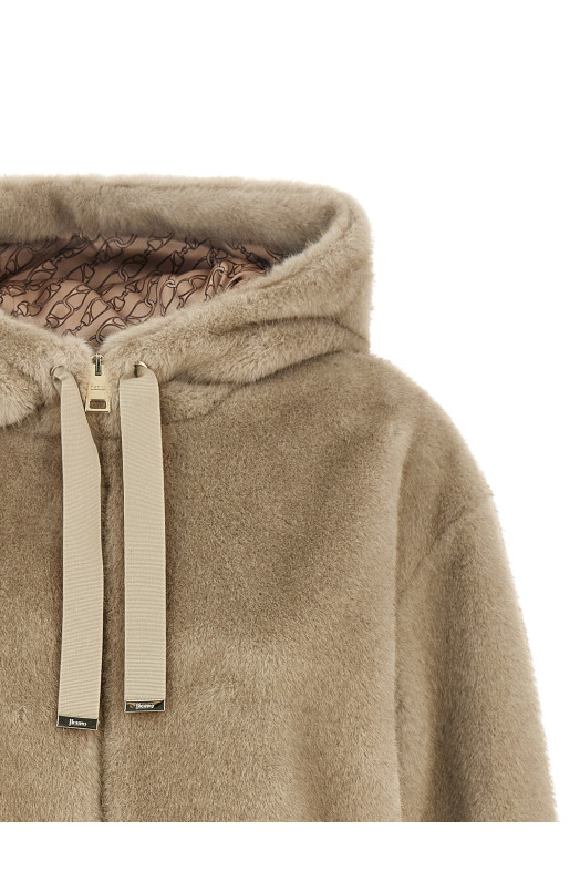 Eco fur hooded Beige