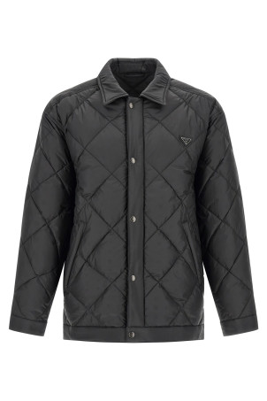 Quilted down jacket with logo Black