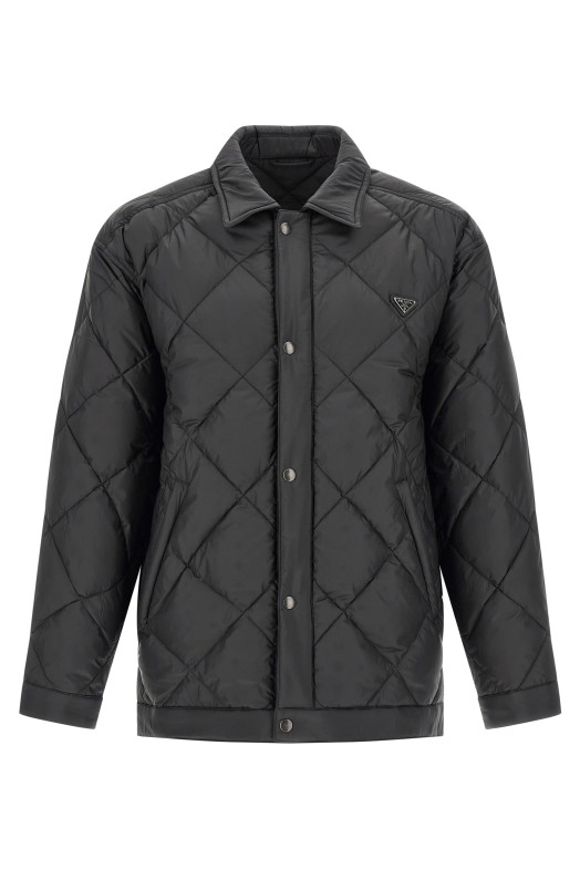 Quilted down jacket with logo Black