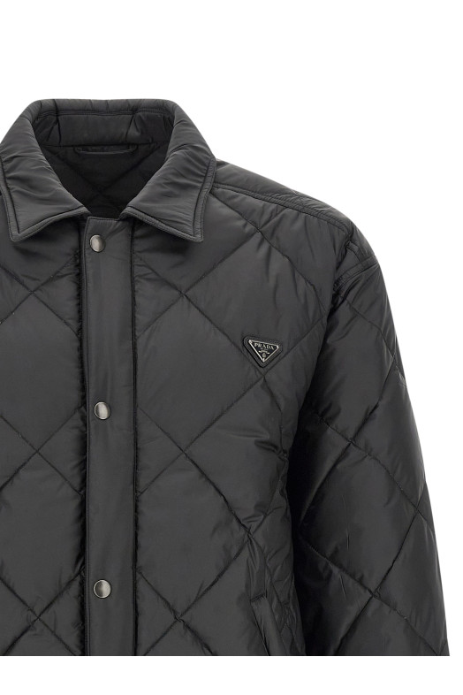 Quilted down jacket with logo Black