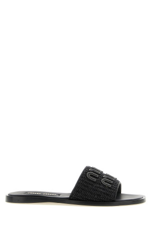 Braided slides with logo Black