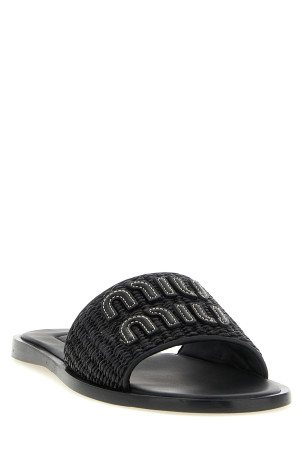 Braided slides with logo Black