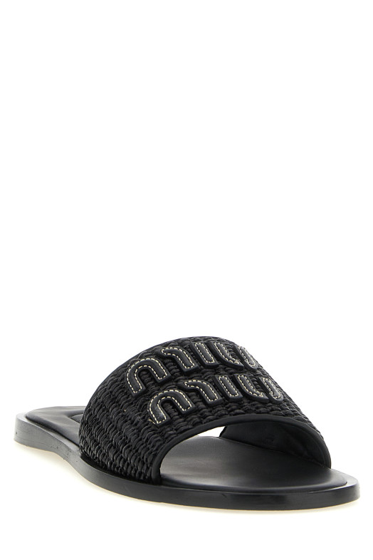 Braided slides with logo Black