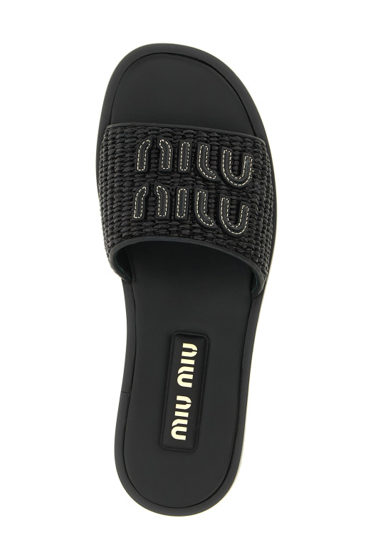 Braided slides with logo Black