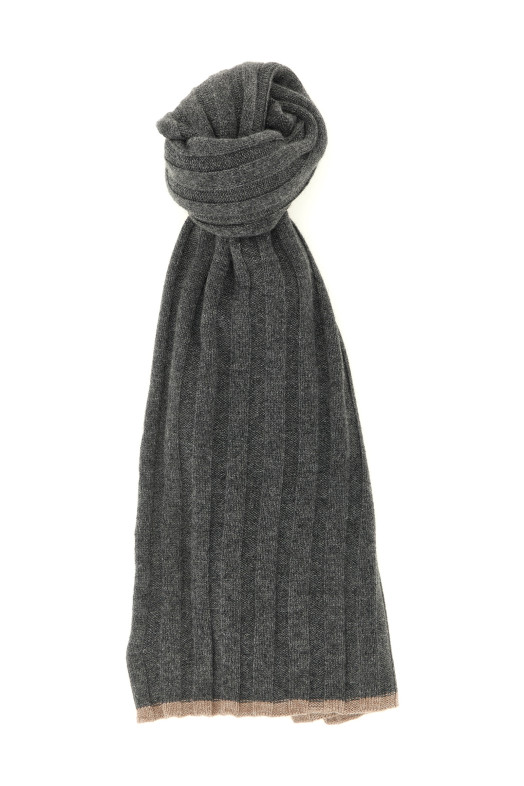 Ribbed cashmere knit scarf  Gray