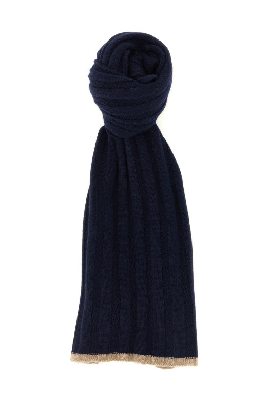 Ribbed cashmere knit scarf  Blue