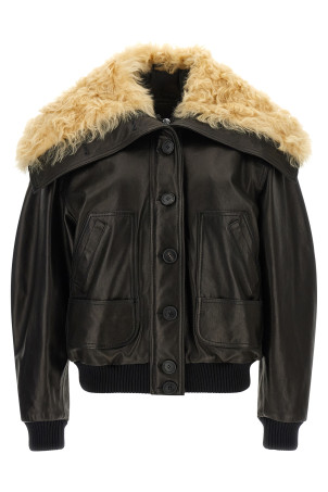 Shearling neck bomber jacket Black