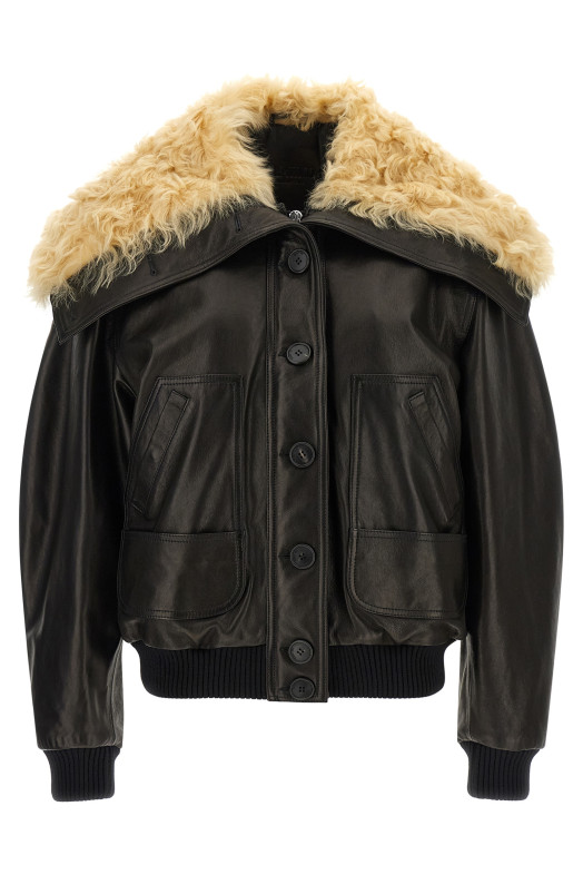 Shearling neck bomber jacket Black