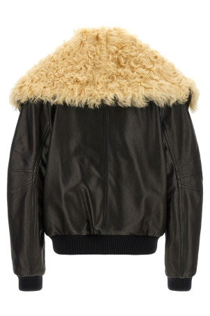 Shearling neck bomber jacket Black