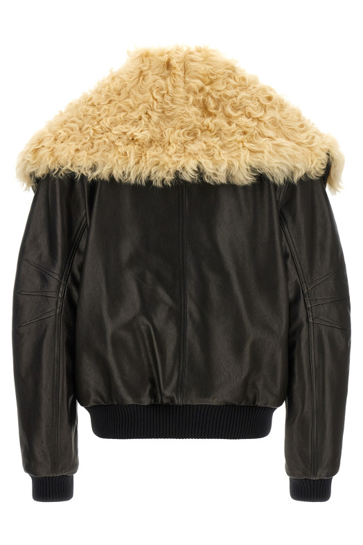 Shearling neck bomber jacket Black