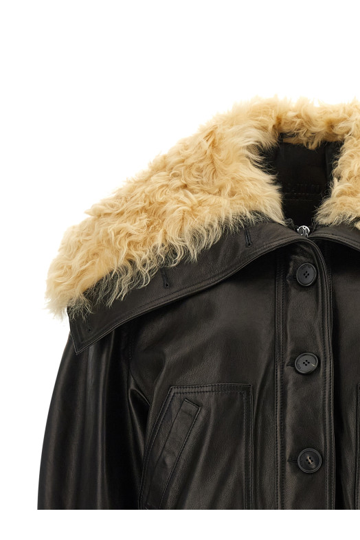 Shearling neck bomber jacket Black