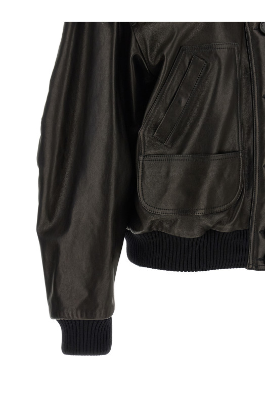 Shearling neck bomber jacket Black