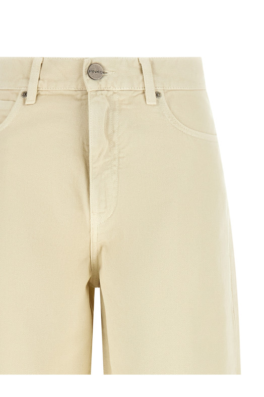'Love Birds' embroidery jeans Beige