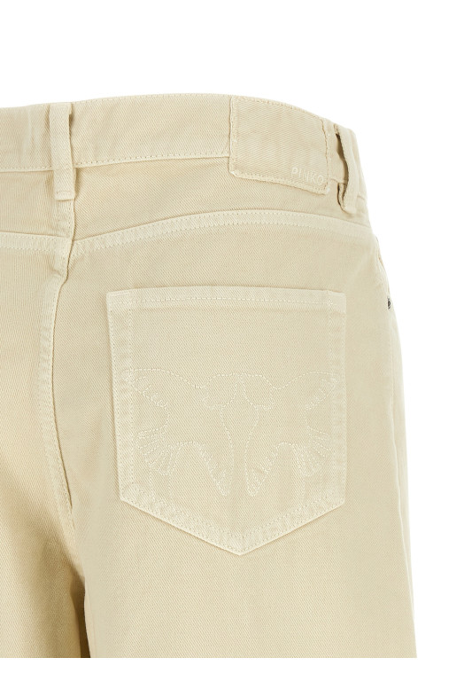 'Love Birds' embroidery jeans Beige