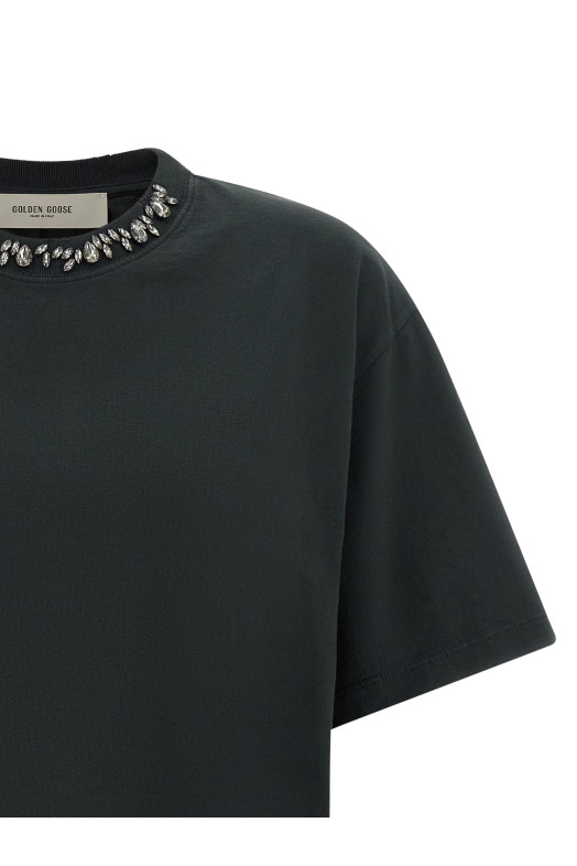 Футболка с круглым вырезом из кристаллов, черная GOLDEN GOOSE GWP01874P0018979045690456