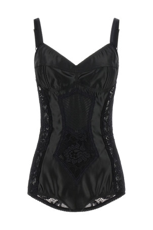 Боди-корсет из атласа и кружева, черный DOLCE & GABBANA F7AC8TGDCL9N0000