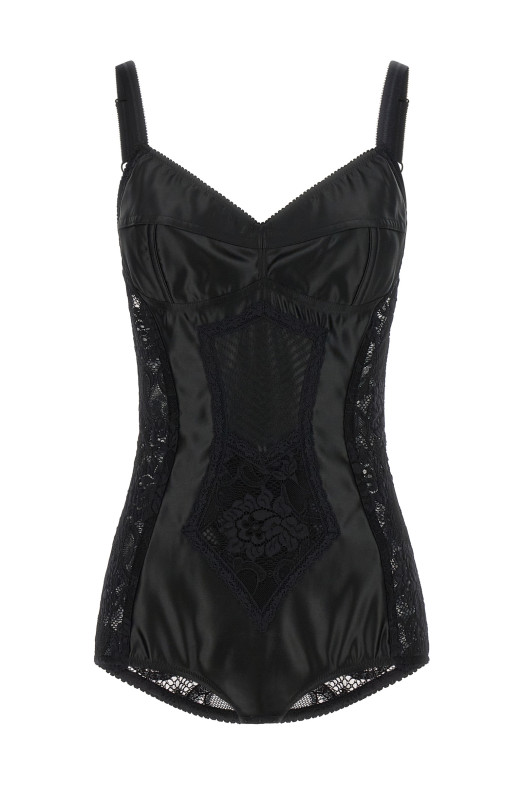 Боди-корсет из атласа и кружева, черный DOLCE & GABBANA F7AC8TGDCL9N0000