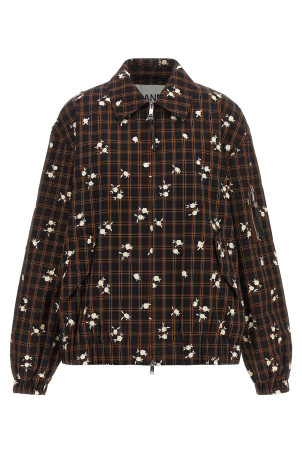 'Check Flower' bomber jacket Brown