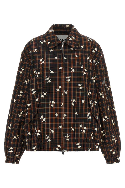 'Check Flower' bomber jacket Brown
