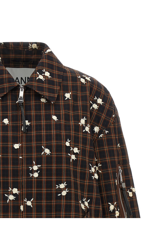 'Check Flower' bomber jacket Brown