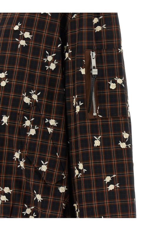'Check Flower' bomber jacket Brown