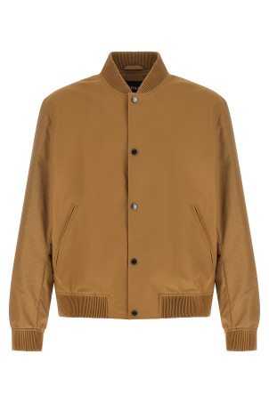 Monogram sleeve bomber jacket Beige