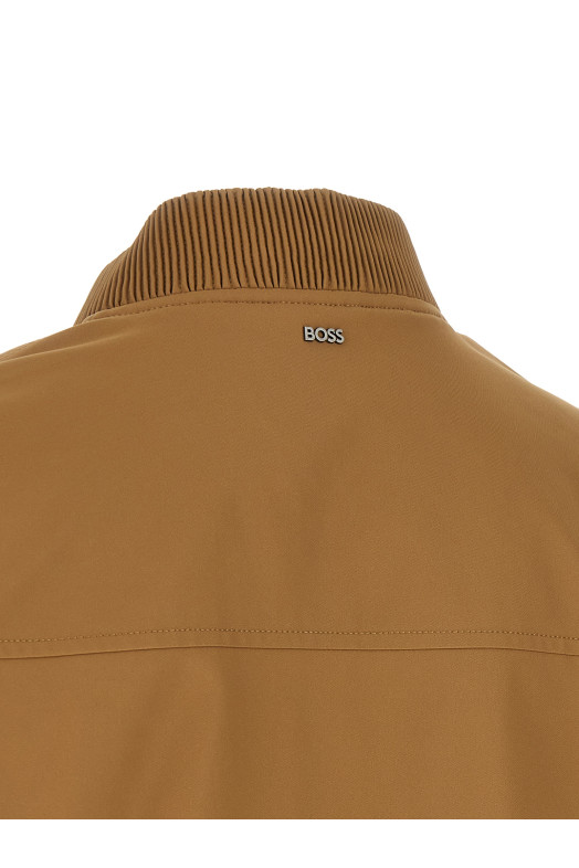 Monogram sleeve bomber jacket Beige