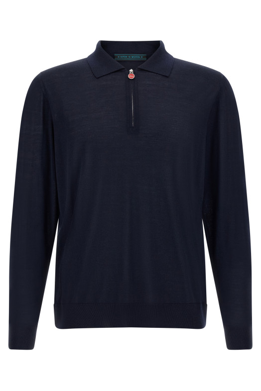 Wool polo shirt 14 microns Blue