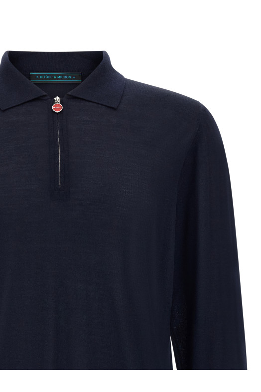 Wool polo shirt 14 microns Blue