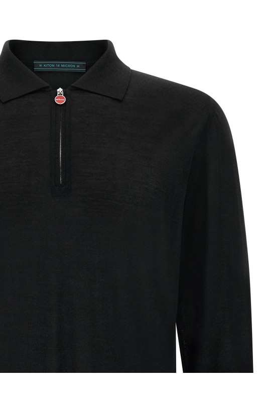 Wool polo shirt 14 microns Black