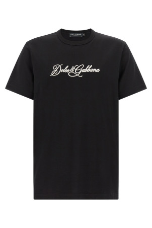 Футболка с вышитым логотипом, черная DOLCE & GABBANA G8PT1ZG7P9KN0000