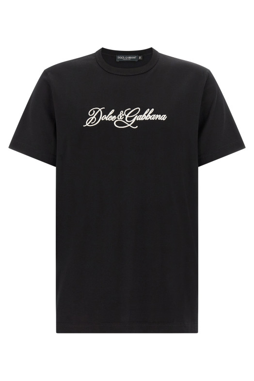 Футболка с вышитым логотипом, черная DOLCE & GABBANA G8PT1ZG7P9KN0000