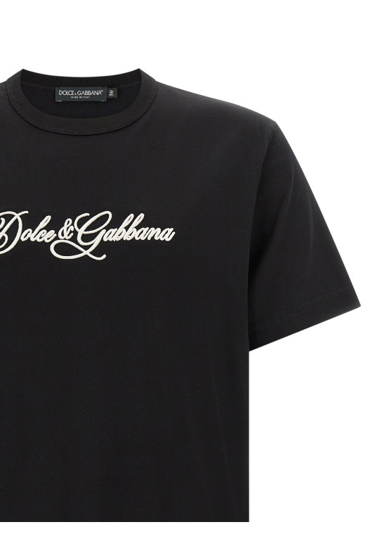 Футболка с вышитым логотипом, черная DOLCE & GABBANA G8PT1ZG7P9KN0000