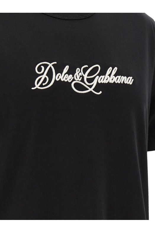 Футболка с вышитым логотипом, черная DOLCE & GABBANA G8PT1ZG7P9KN0000