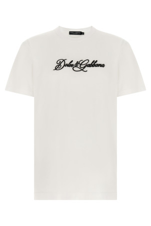 Футболка с вышитым логотипом, белая DOLCE & GABBANA G8PT1ZG7P9KW0800