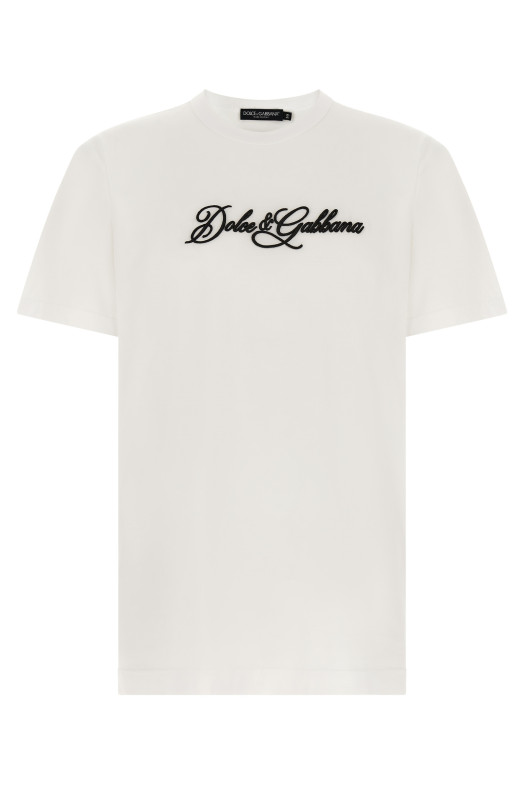 Футболка с вышитым логотипом, белая DOLCE & GABBANA G8PT1ZG7P9KW0800